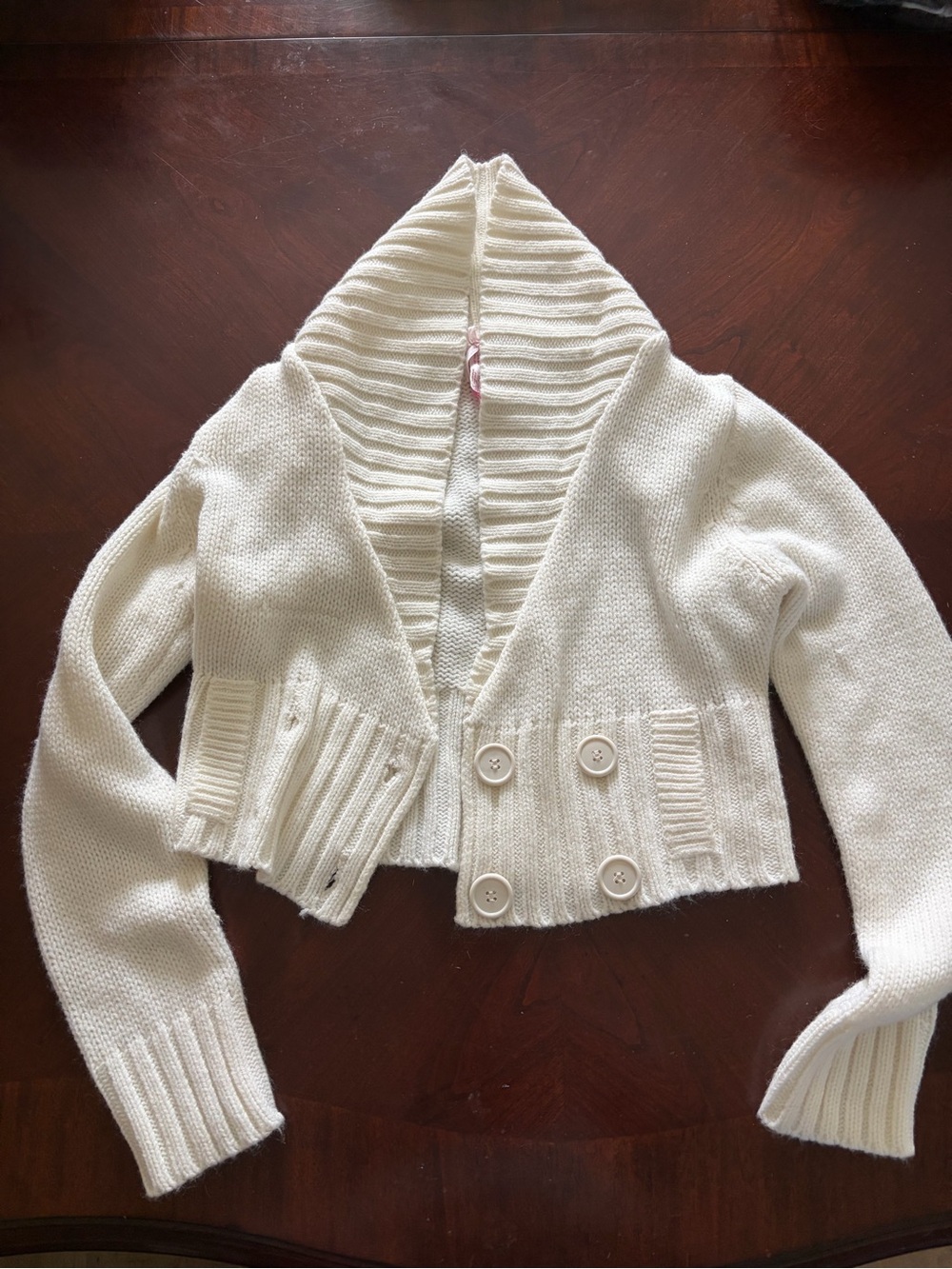 Derek Heart Ivory/Cream Hooded Knit Cardigan